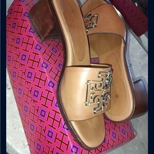 Tory Burch Tan Leather Block Heel Sandals